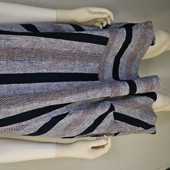 FOR CYNTHIA Blue Striped Linen Tweed Sleeveless Mod Tank Dress - Picture 6 of 11